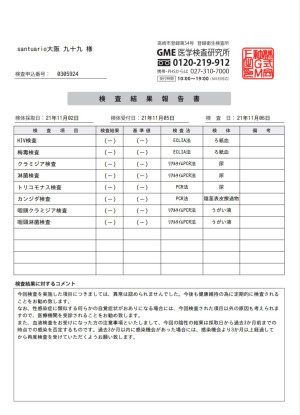 性病検査結果報告&出張予定