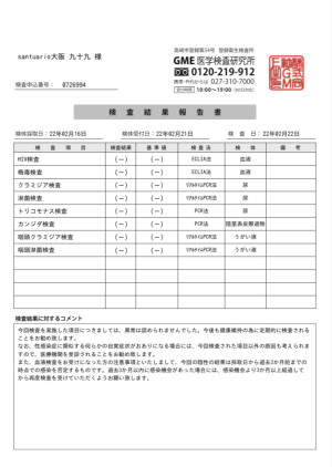 性病検査結果報告 ~完結編~