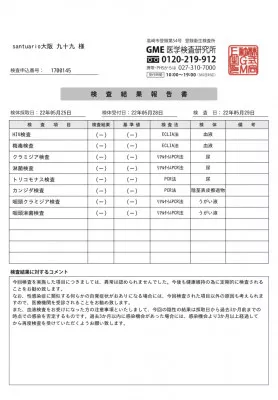 性病検査結果報告