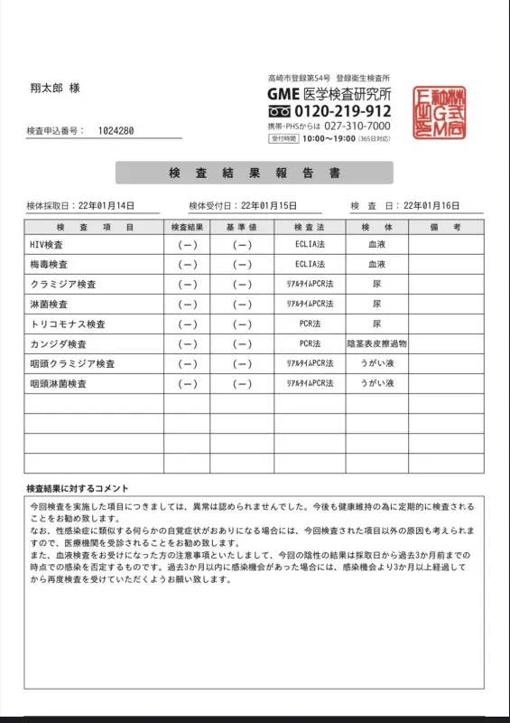 検査結果のご報告