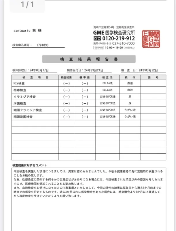 【今月の検査結果のお知らせ】