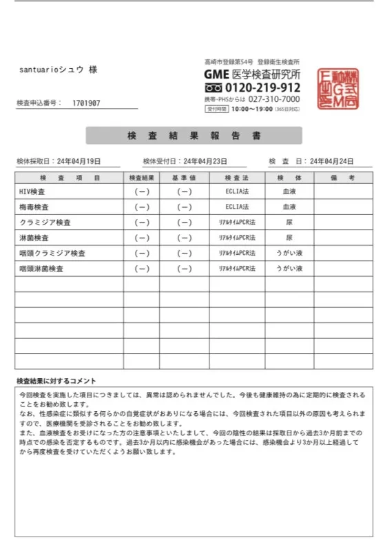 性病検査結果と5月のスケジュール