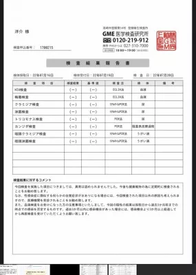 性病検査結果のご報告