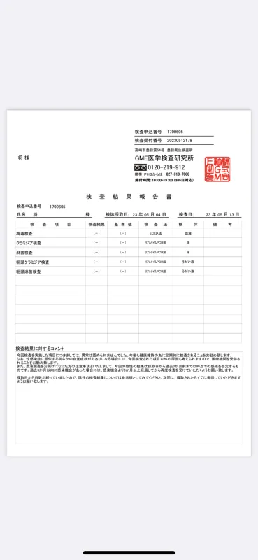 結果出ましたー今回も陰性