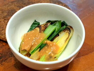 深谷ねぎと小松菜を酢味噌で