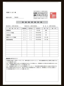 12月29日の性病検査結果