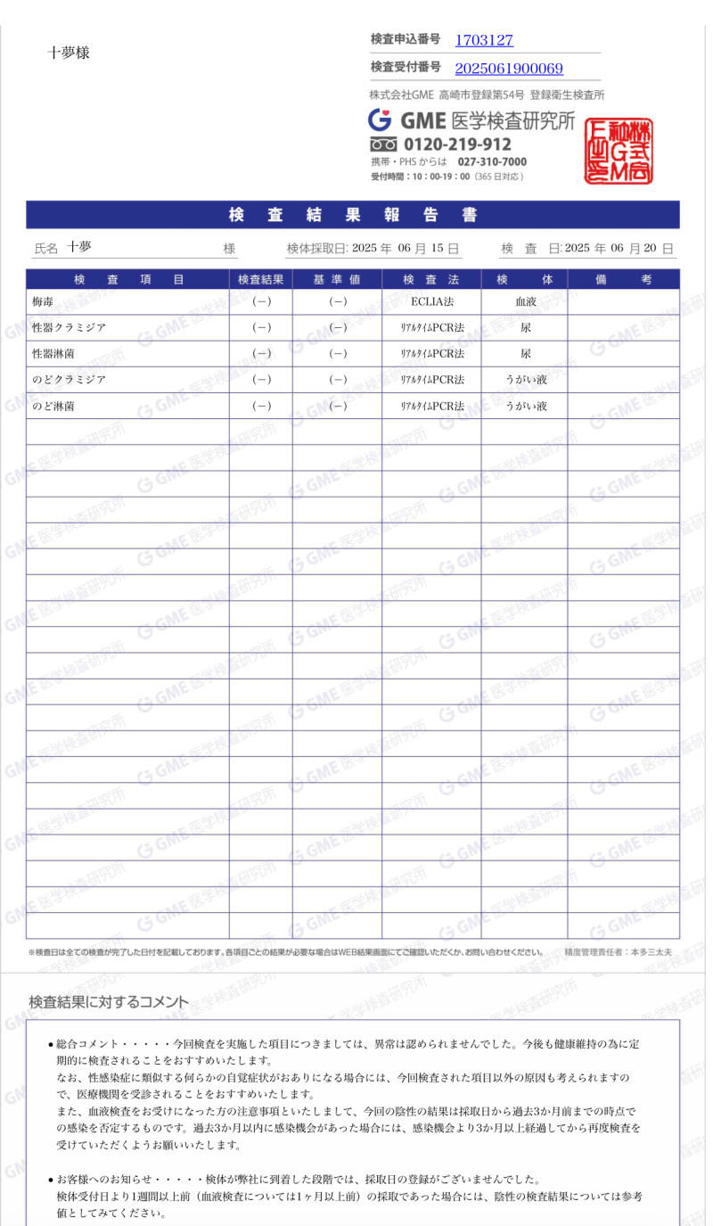 性病検査結果　