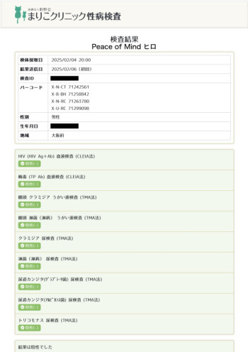 2月度の性病検査の結果異常ありませんでした☺︎