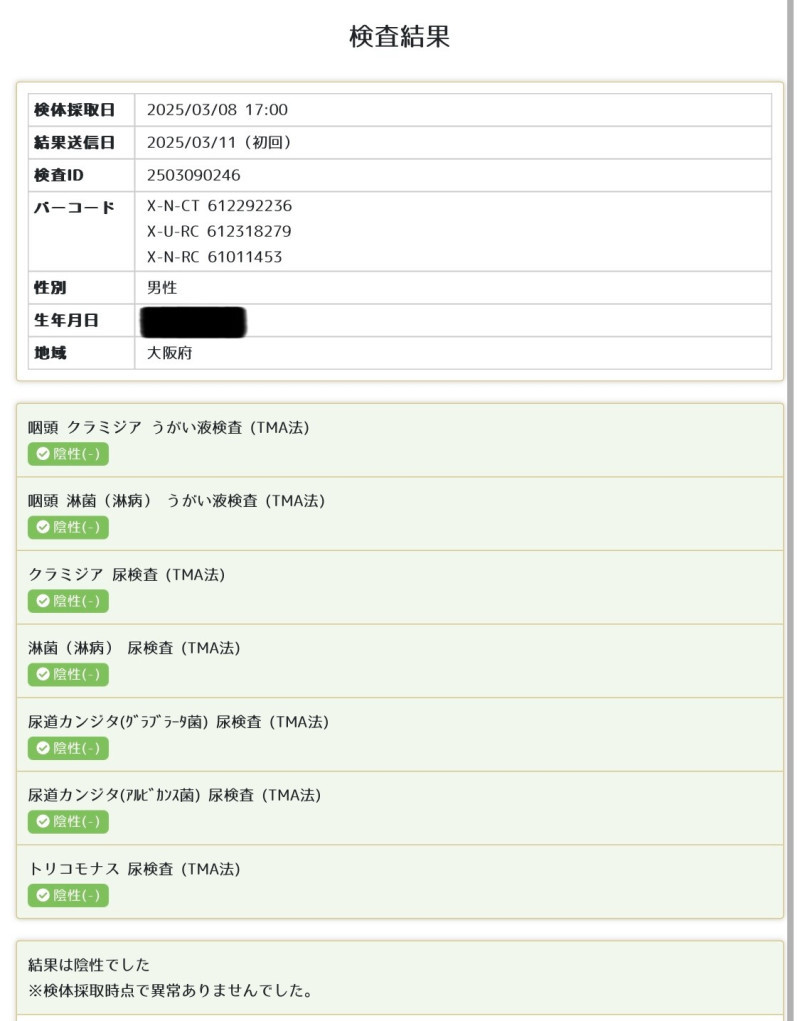 ⭐︎性病検査結果全て陰性でした⭐︎