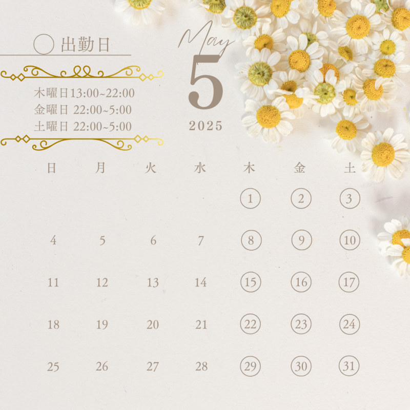 5月出勤日 （新人割中）