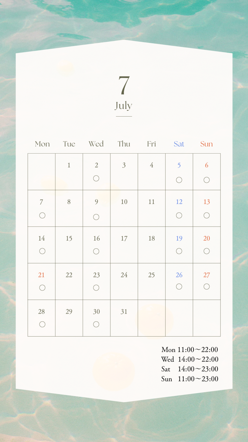7月の出勤スケジュール