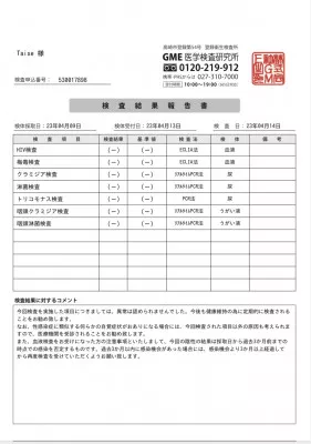 性病検査問題なし