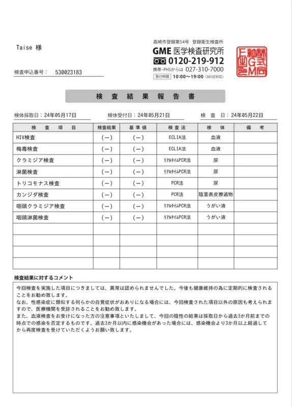 性病検査問題なし