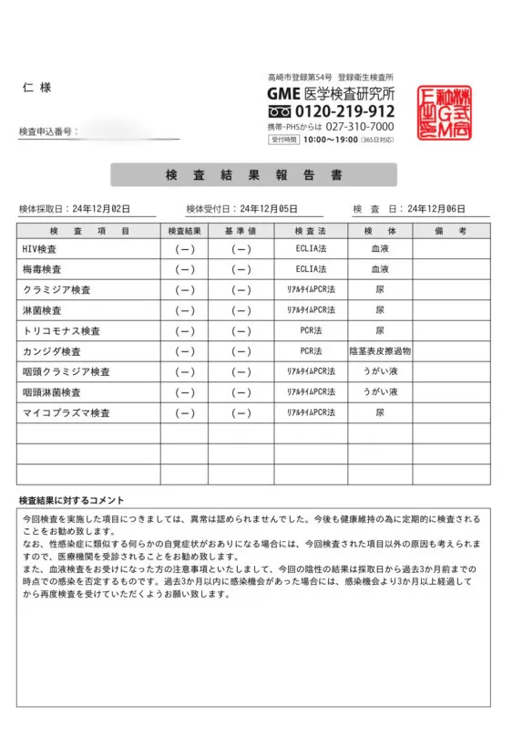 性病検査の結果