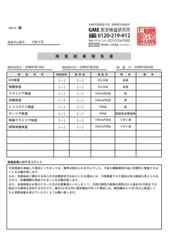 7月性病検査報告(^^)