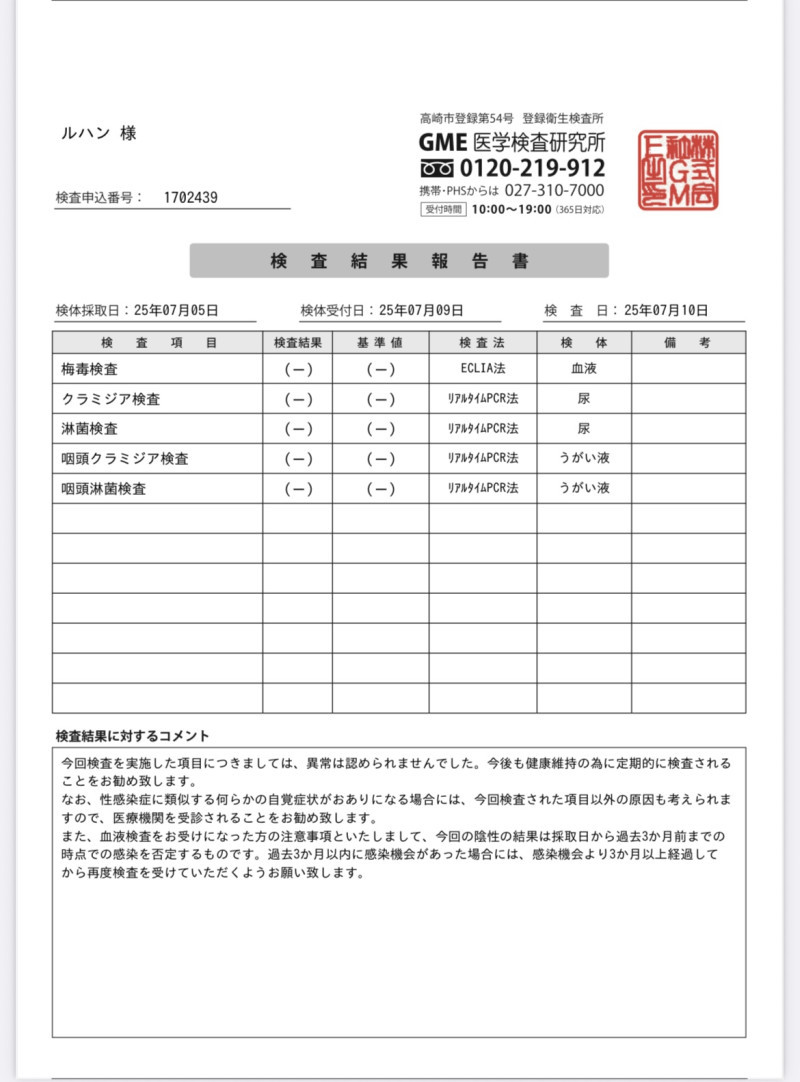 検査結果でました