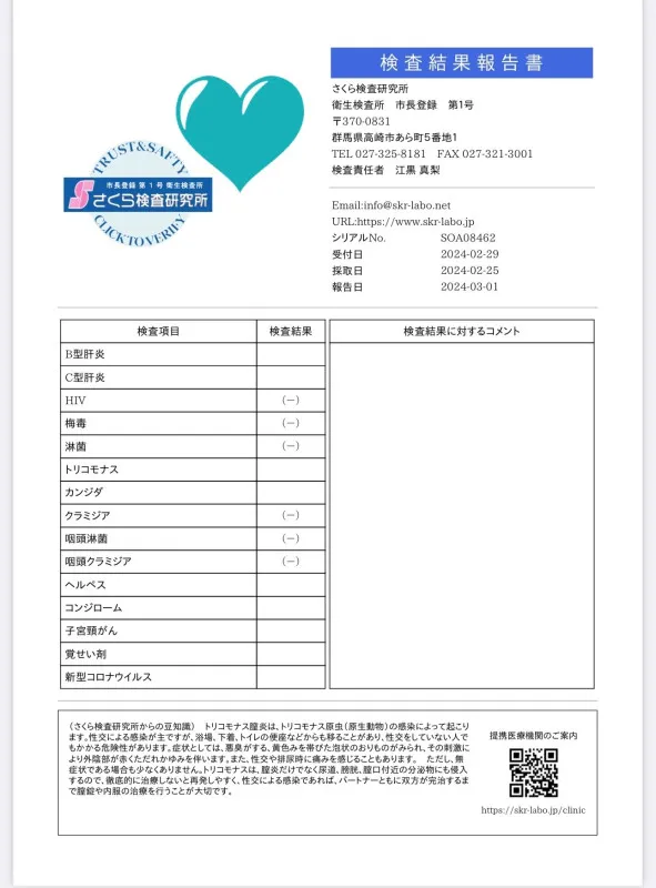 性病検査結果はもちろん…