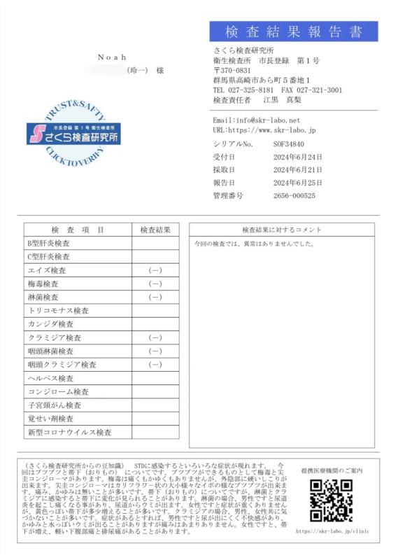  【性病検査結果】