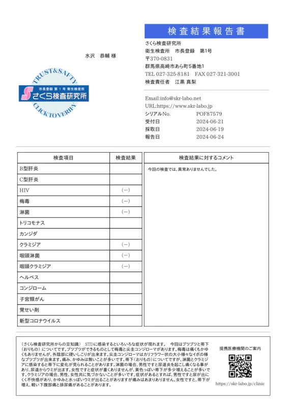 【性病検査・結果報告】