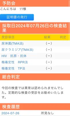 8月度性病検査結果報告