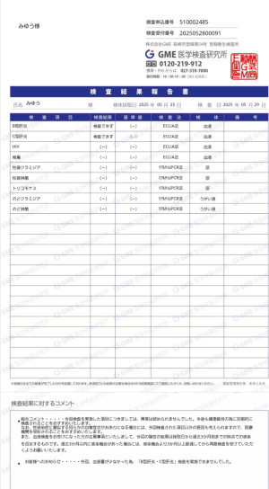 最新の性病検査結果