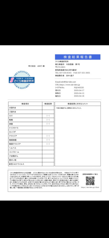 最新性病検査結果