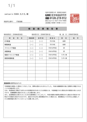 性病検査結果報告