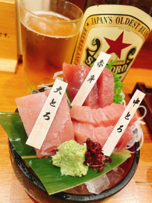 新鮮な刺身で乾杯